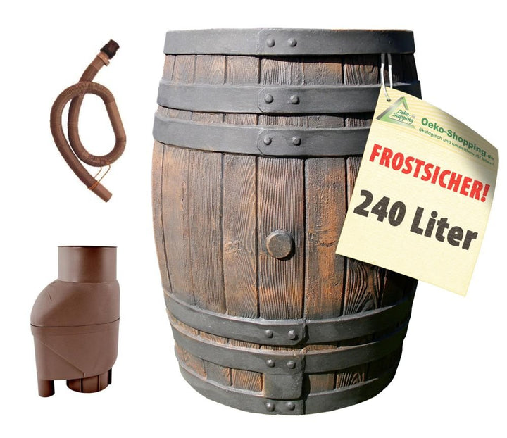 REGENTONNE EICHENFASS 240 Liter REGENFASS Wasserfass REGENWASSERTONNE Wassertonne - FROSTSICHERES Ga