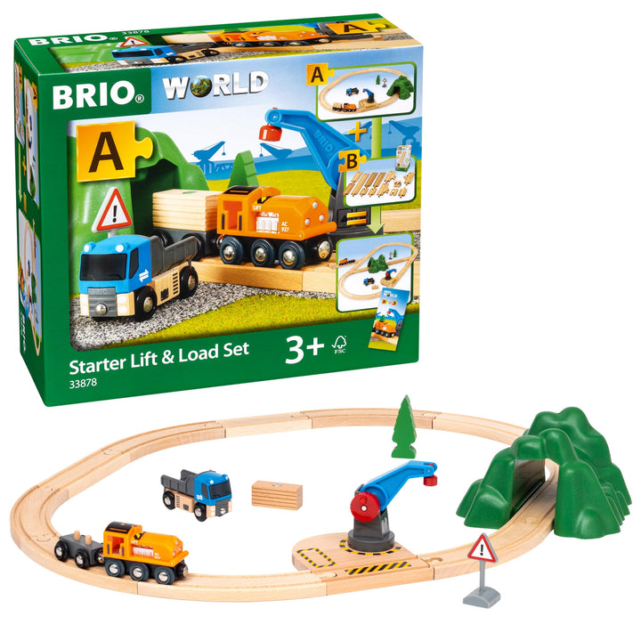 BRIO World 33878 - Starterset Güterzug mit Kran - Der ideale Einstieg in die Holzeisenbahn Empfohlen