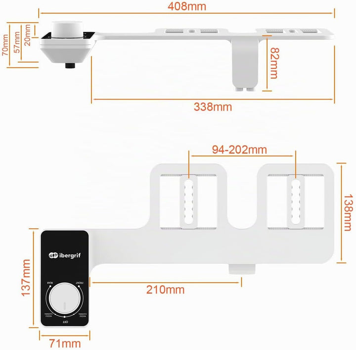 Ibergrif Bidet Aufsatz, Ultra-Slim Bidet Einsatz für Toilette, Nicht Elektrisch, Einstellbarer Druck