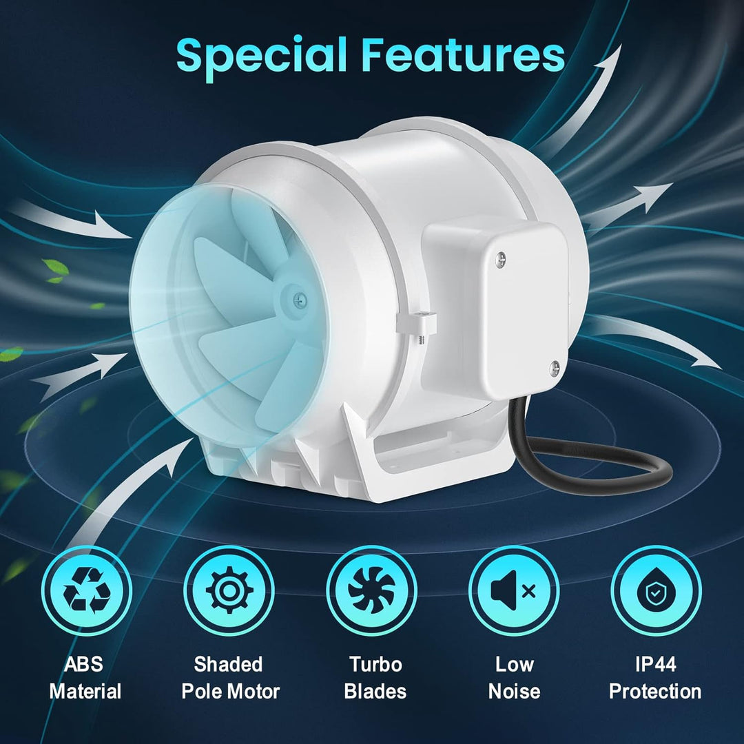 HG Power Rauchabzug Rohrventilator 125mm, Abluftventilator 230V Leise Kanalventilator Energiesparend