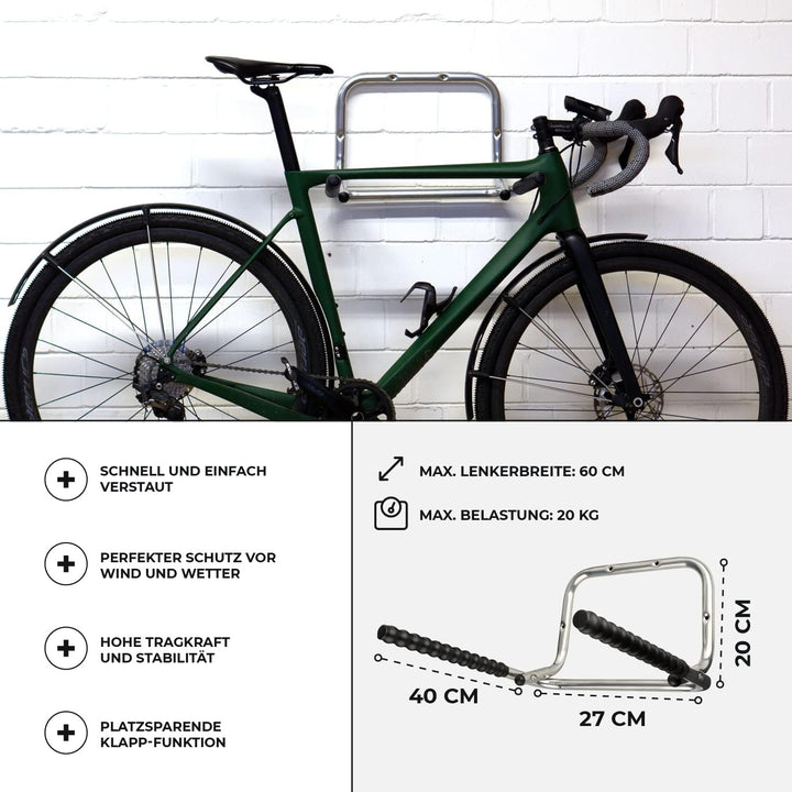 URBAN ZWEIRAD Fahrrad-Wandhalterung - klappbare Fahrradhalterung - platzsparende Fahrrad-Wandhalteru