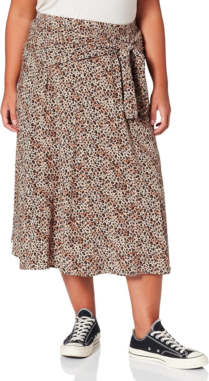 Samoon Damen Midirock mit Knoten-Detail aus EcoVero Viskose Animal-Print wadenlang 56 Light Tannin B