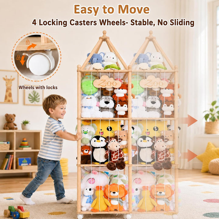 Kuscheltier Aufbewahrung Kinderzimmer 146x42x32cm, 360° Drehbar Kinder Spielzeug Organizer Regal, Gr