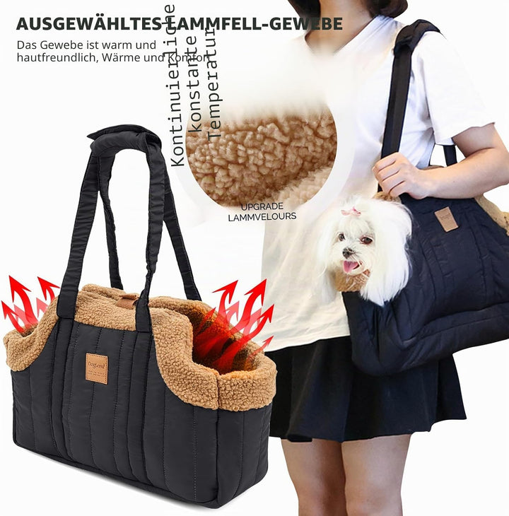 PETCUTE Tragetasche Hund und Katzen,Faltbare Warm Hundetragetasche Schultertasche mit Sicherheitshak