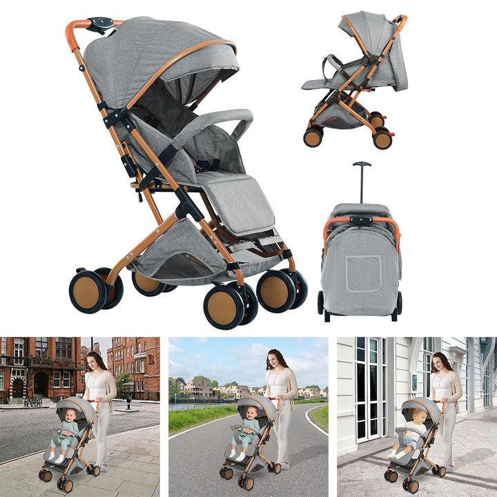 Kinderwagen mit 4 Rädern mit Sonnenschirm, Kinderwagen, sitzend und liegend, verstellbare Rückenlehn