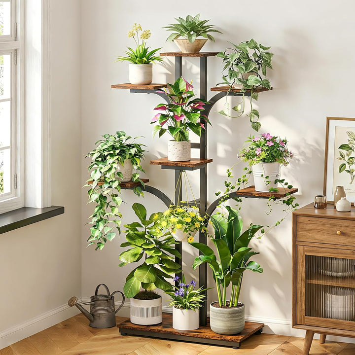 ikkle Pflanzenständer mit Wachstumslicht, 136 cm Hoher Blumenständer, 7-ebiges Eck-Pflanzenregal für