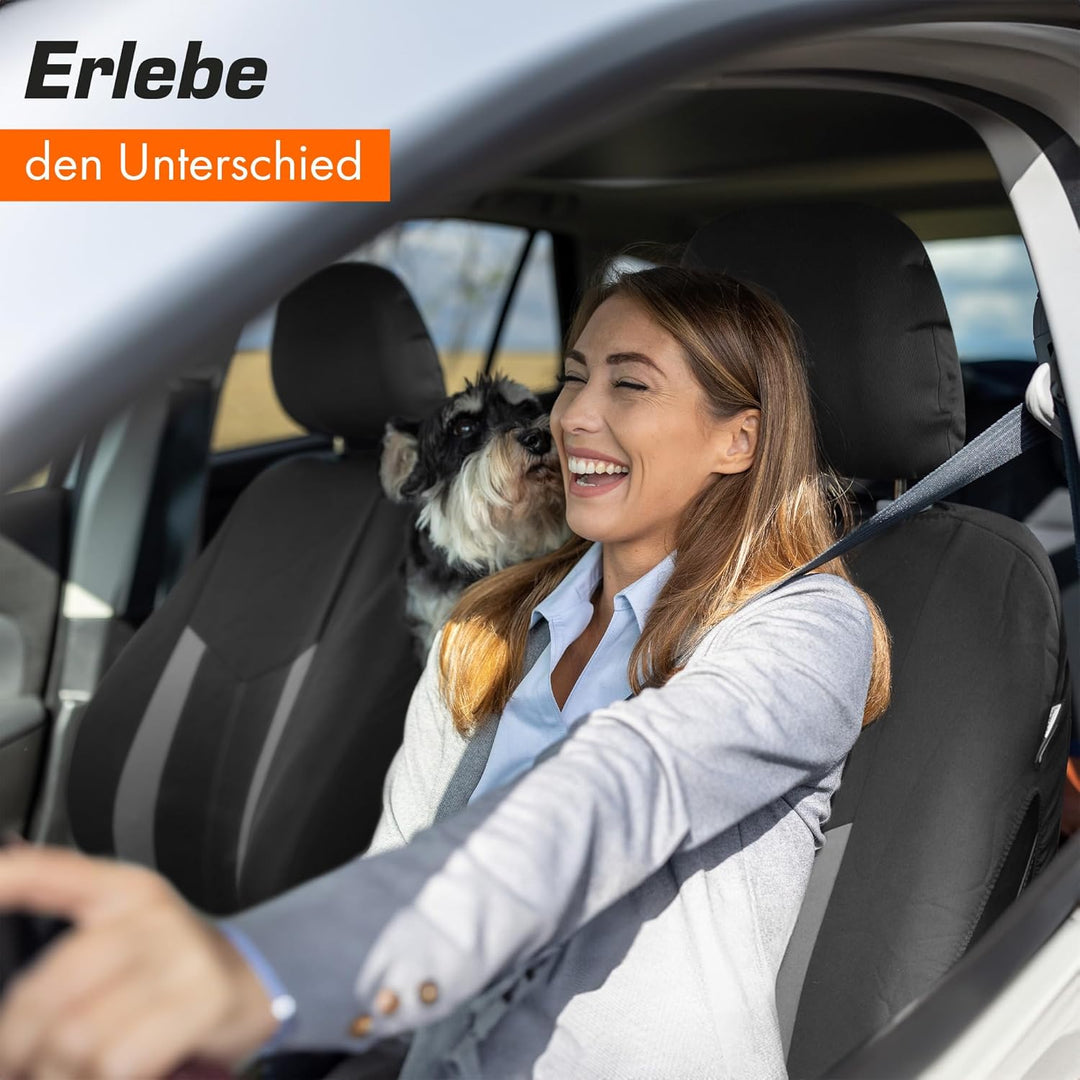 Upgrade4cars Autositzbezüge Set für die Vordersitze Grau | Auto-Schonbezüge Universal Schwarz Auto-S