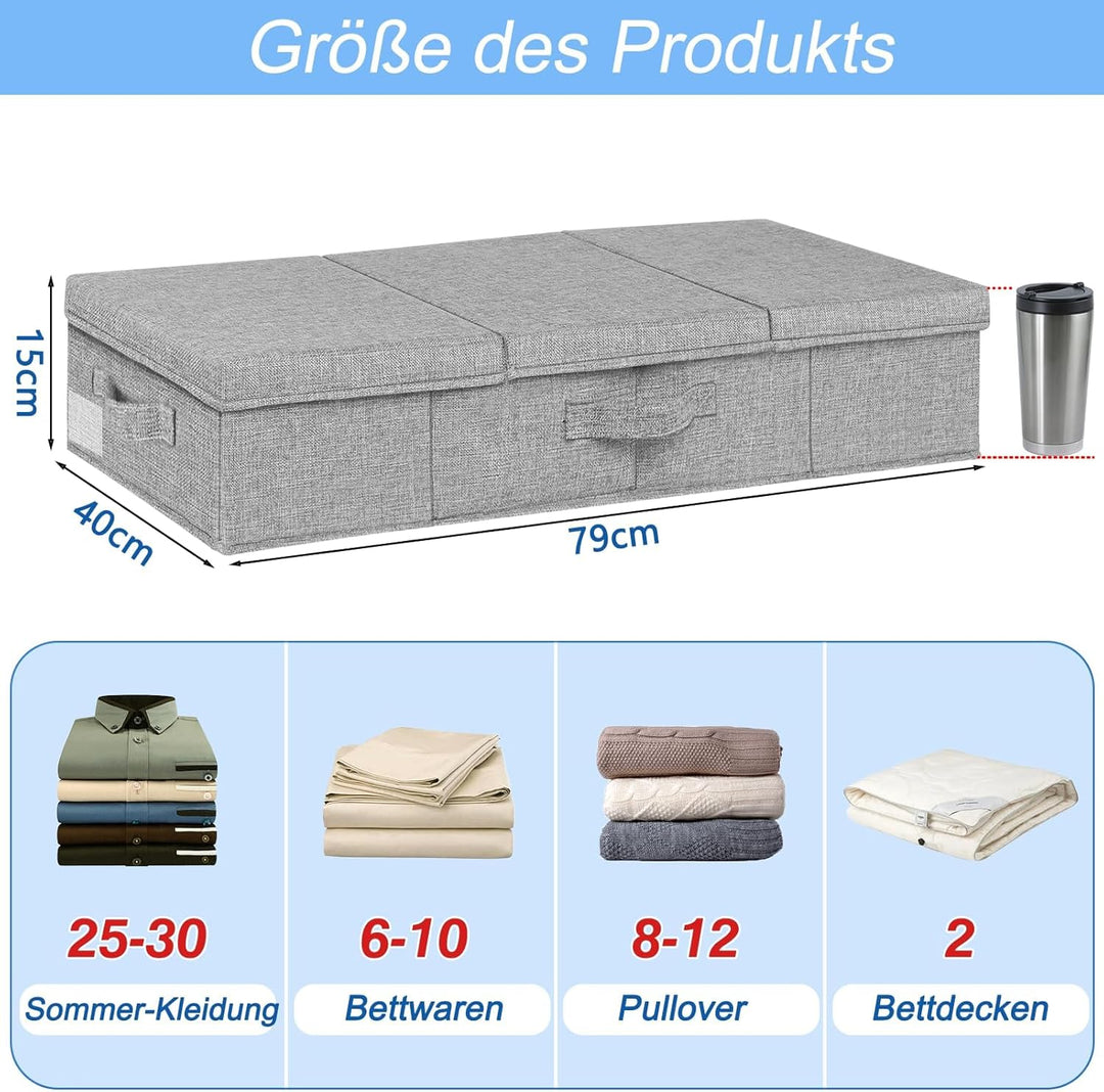 JUPELI 3 Stück Faltbarer Unterbett Aufbewahrungsbox, 15cm Hoch Unter Bett Aufbewahrungskisten Flach,
