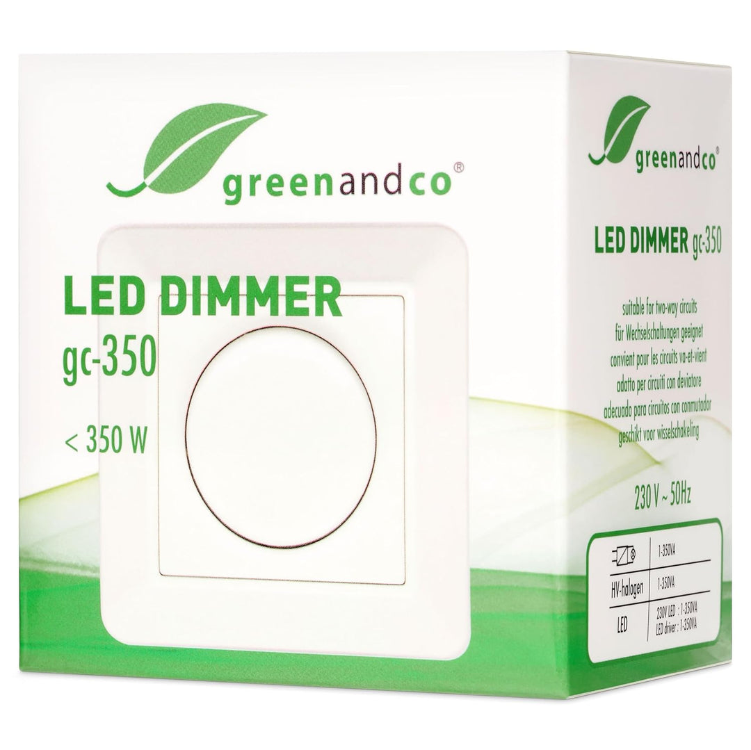 2x greenandco® gc-350 Unterputz LED und Halogen Dimmer 1-350 Watt, für Wechselschaltungen geeignet,