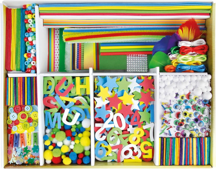 Lena 42663 Premium XXL Bastelkoffer mit 1300 Teile, Material zum Basteln, mit Moosgummi, Buntpapier,