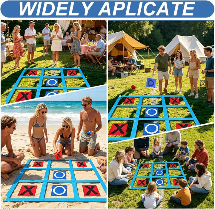 Riesiges Tic Tac Toe, 1,2m x 1,2m Outdoor Spielset Wurfspiel mit 10 Cornhole Säckchen Erwachsene & K