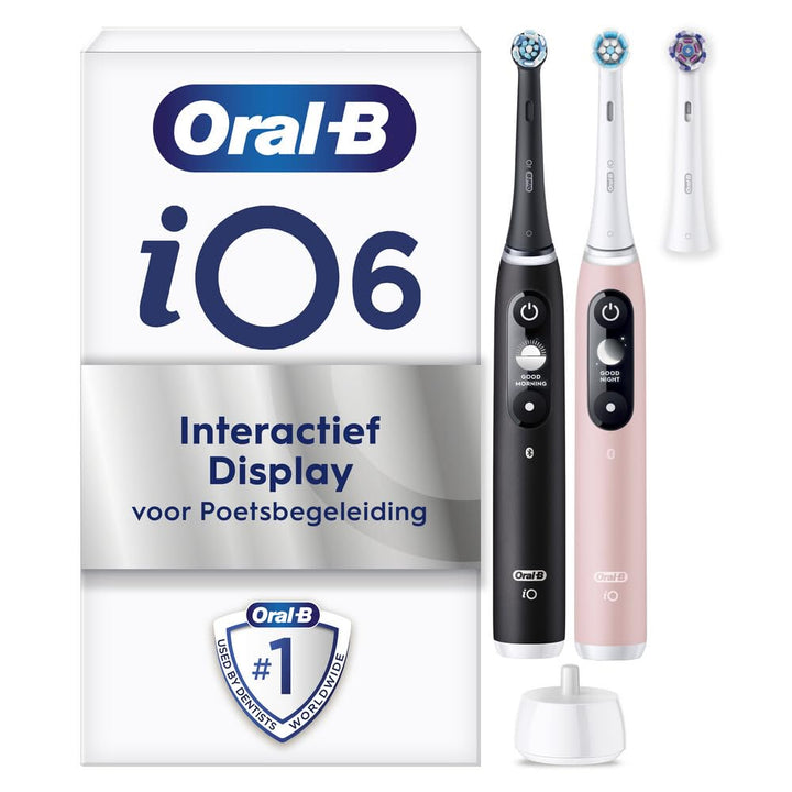 Oral-B iO Elektrische Zahnbürsten, 2 Stück, Schwarz und Rosa, Griffe mit schwarzem und weissem Displ