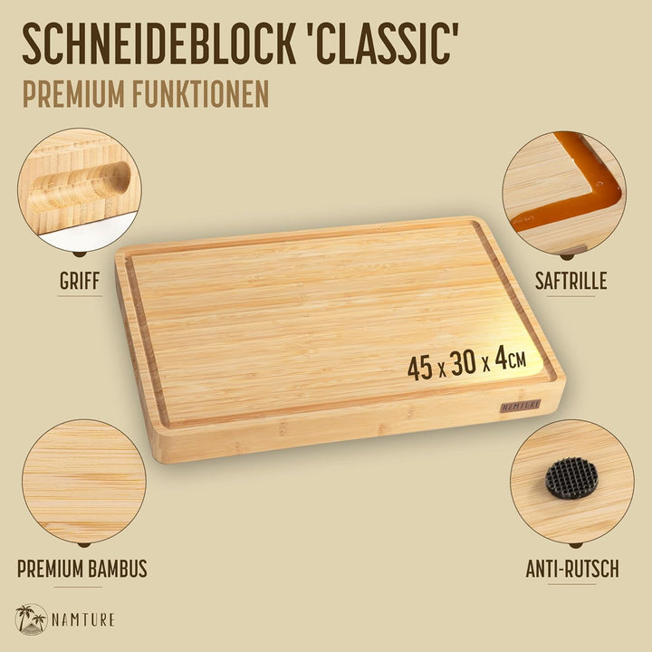 Hackblock Classic – Extra Dick 4 cm – Bambusholz Stirnholz Schneidebrett 45 x 30 cm – Premium Ölbeha