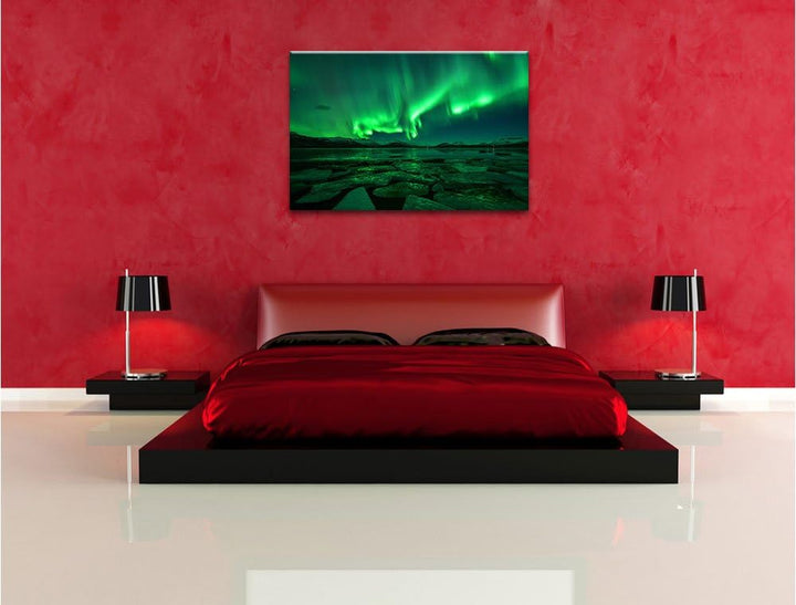 Polarlicht am Himmel, Format: 100x70 auf Leinwand, XXL riesige Bilder fertig gerahmt mit Keilrahmen,
