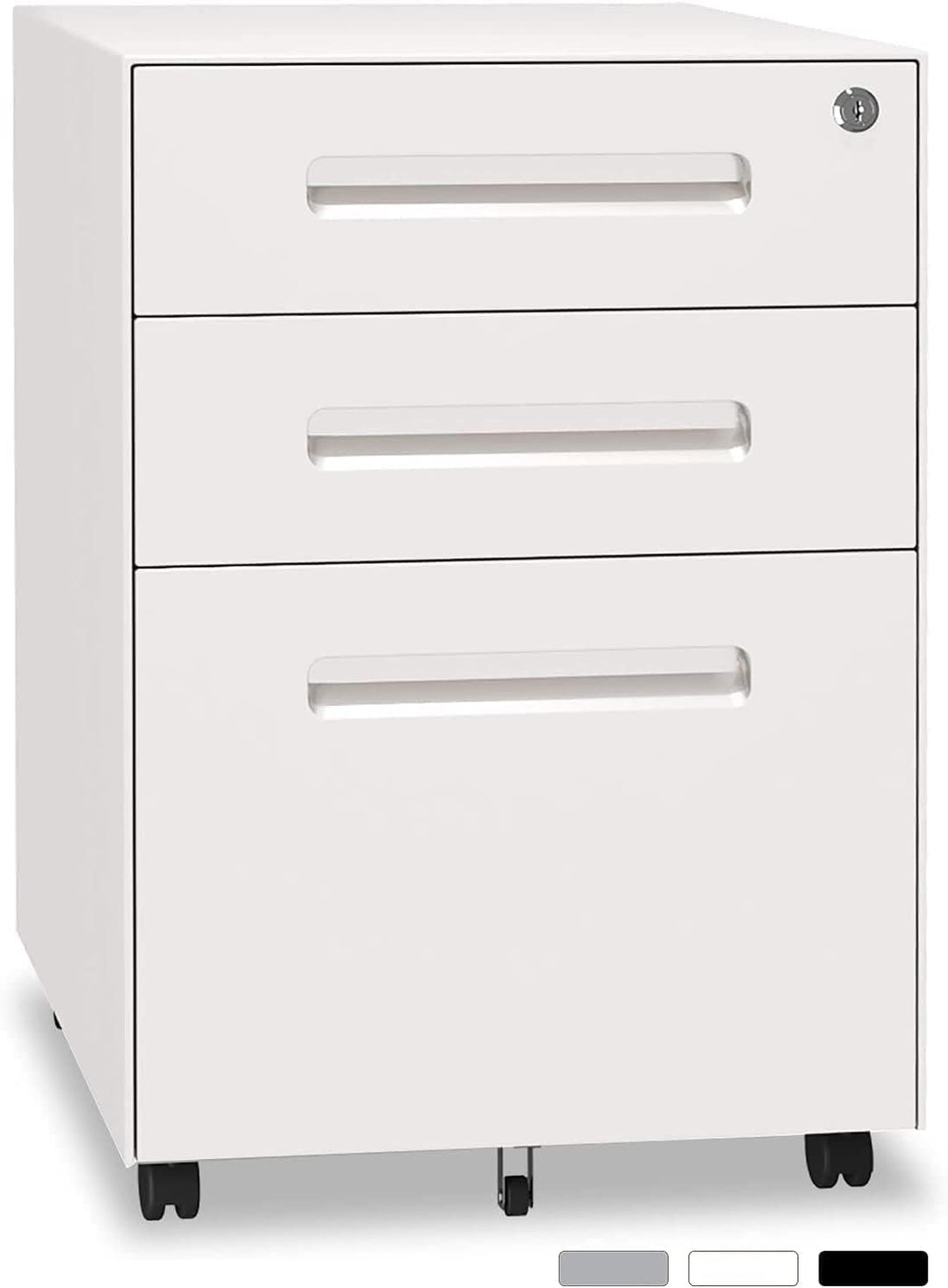 Dripex Metall Rollcontainer Stahl Rollcontainer mit 3 Schubladen und Hängeregistratur Abschliessbare