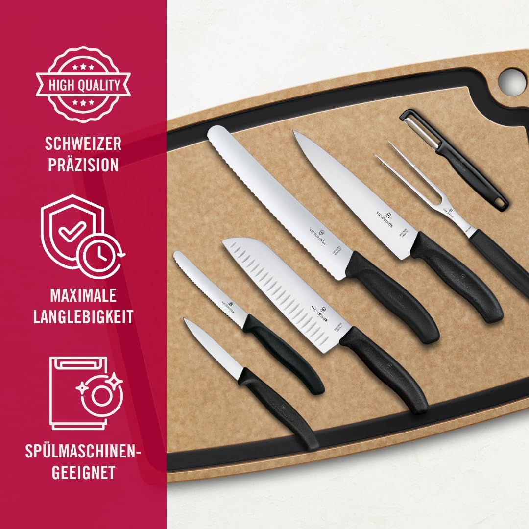 Victorinox Swiss Classic Küchenmesser Set, Kochmesser, 7-teilig, inkl. Santokumesser, Brotmesser, Ge