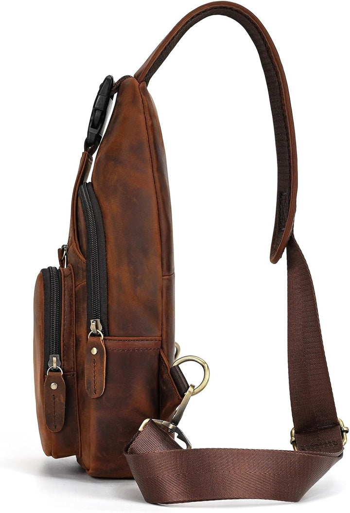 LUUFAN Herren Echtes Leder Sling Bag Brust Schulter Rucksack Crossbody Tasche für Casual Sport Wande