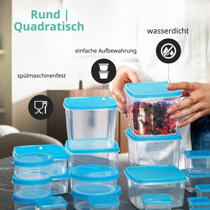 MiraHome Gefrierdosen Set 15x0,125L Rechteckig Durchsichtig Blau – Perfekt in der Küche zur Aufbewah