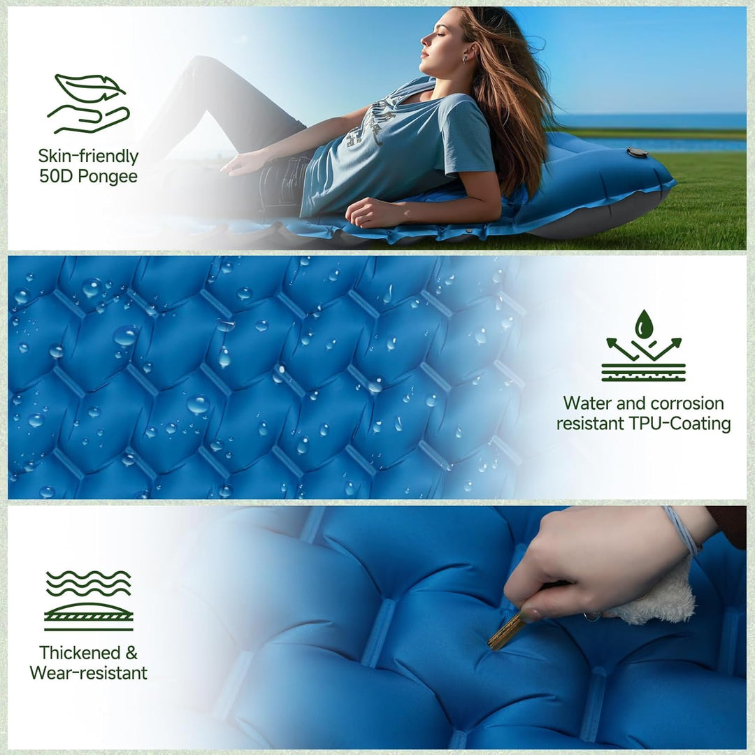 Isomatte Camping Luftmatratze Ultraleicht Camping Matratze mit Kissen Tragbar Luftzellenmatte Wasser