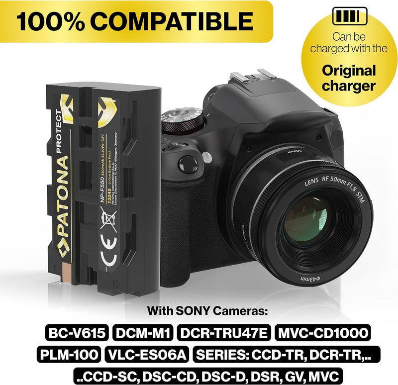 PATONA 2X Protect V1 Akku NP-F550 Kompatibel mit Sony NP-F950 NP-F930 NP-F750 NP-F730