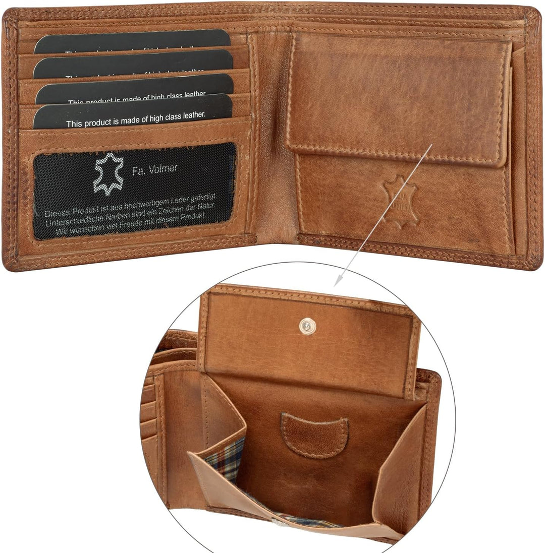 Fa.Volmer ® Leder Geldbörse Herren mit RFID-Schutz - extra-stabile Doppelnaht (4+2 Card - Antique Br