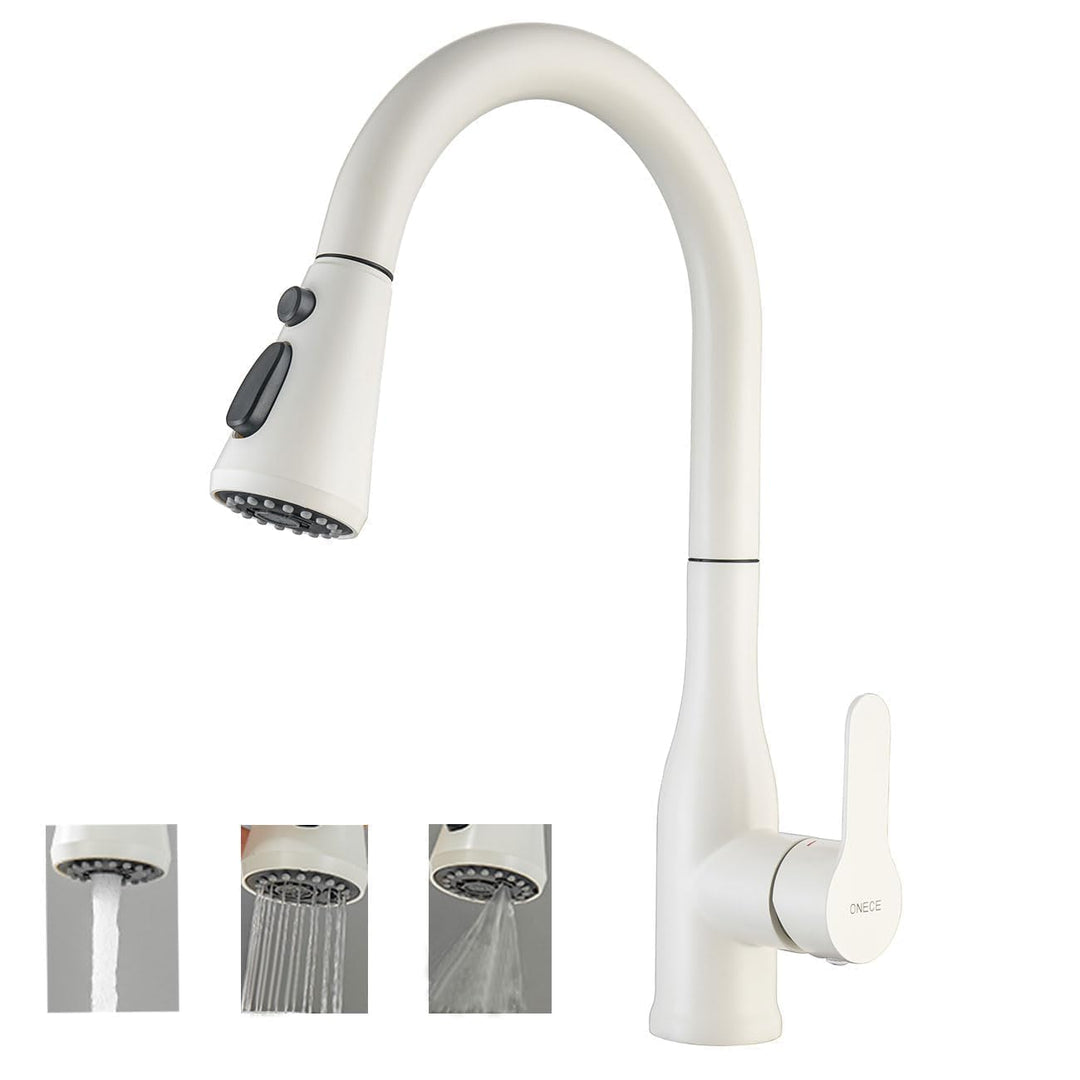 ONECE Wasserhahn Küche Beige, Küchenarmatur ausziehbar mit 3 Wasserstrommodi & 360° drehbarem Auslau