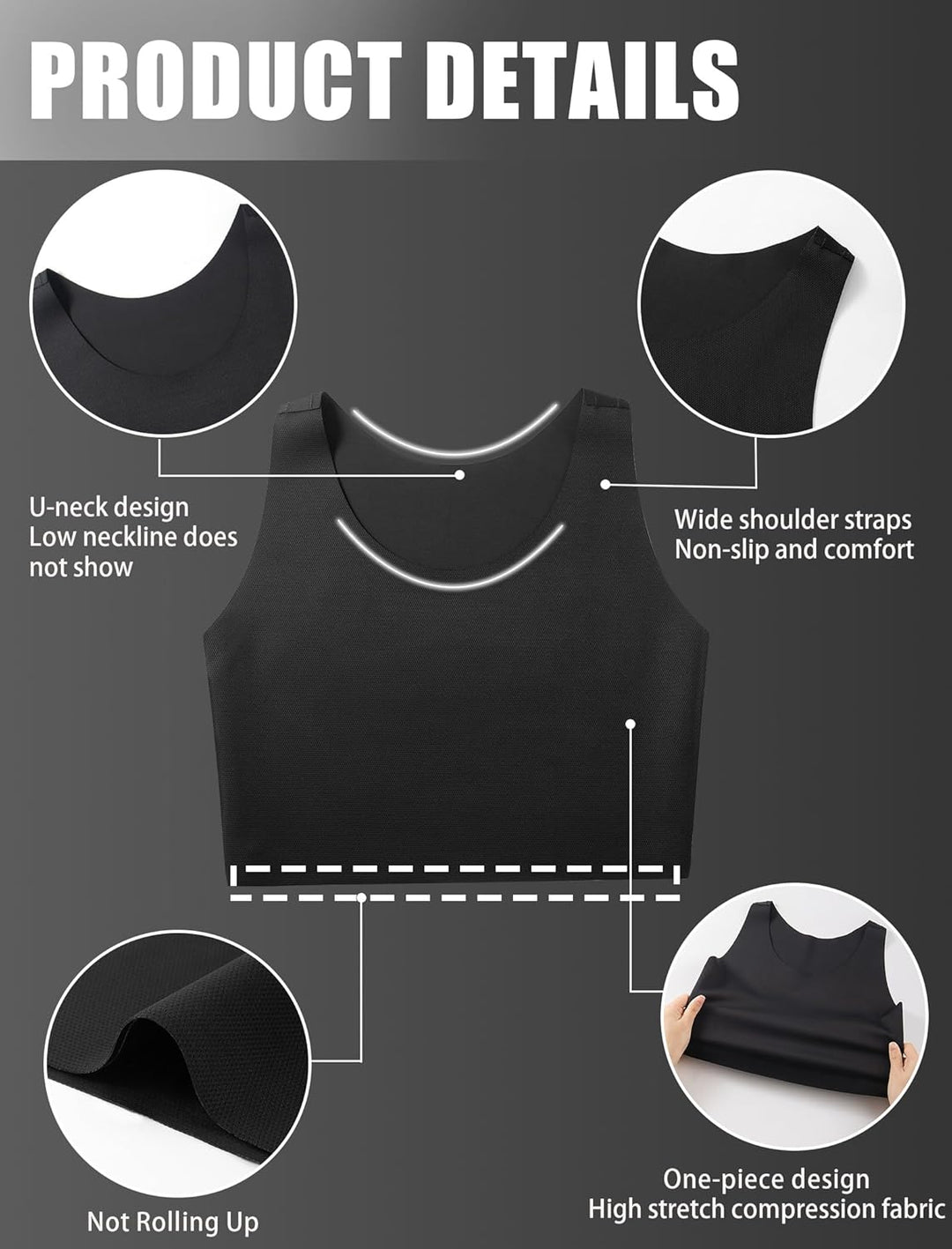 XUJI Brust Binder Trans FTM Atmungsaktive Kompression Nahtlos Top für Transgender S Schwarz, S Schwa