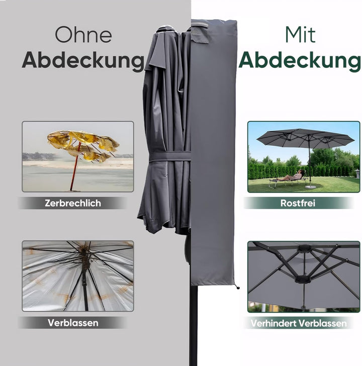 Sekey Schutzhülle für DoppelSonnenschirm, Abdeckhauben für Sonnenschirm Grau 160×62 cm Grau, 160×62