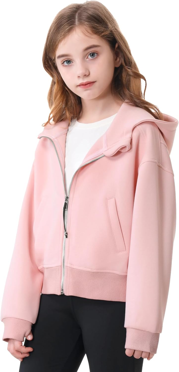 Rolanko Kapuzenpullover für Mädchen mit Reissverschluss, Gemütliche Langarm-Kapuzenjacke Lässiges Sw