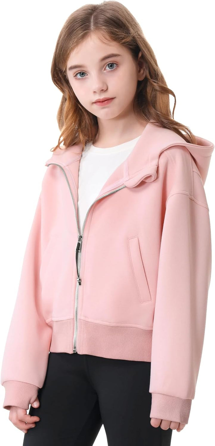 Rolanko Kapuzenpullover für Mädchen mit Reissverschluss, Gemütliche Langarm-Kapuzenjacke Lässiges Sw