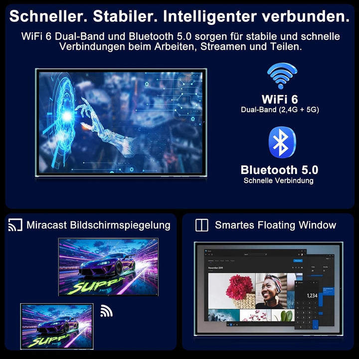 Tablet 10 Zoll mit Tastatur und Maus, Android 15 mit Gemini AI, 30 GB RAM + 128 GB ROM, Erweiterbar