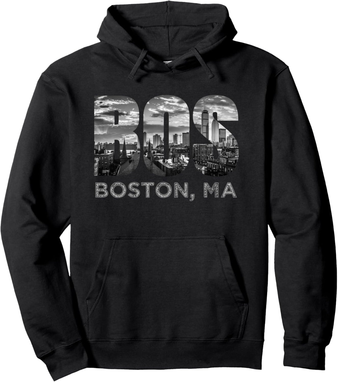 Boston Buildings Souvenir Massachusetts Skyline Art Pullover Hoodie