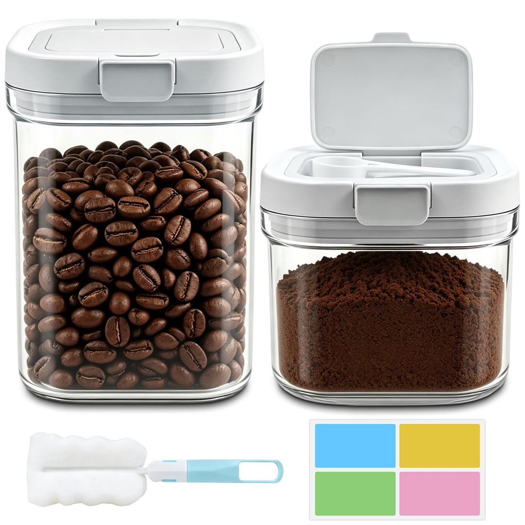 2 Stück Kaffeedose Luftdicht mit Löffel(800ml + 1300ml), Feuchtigkeitsdichte Kaffeebehälter，Vielseit