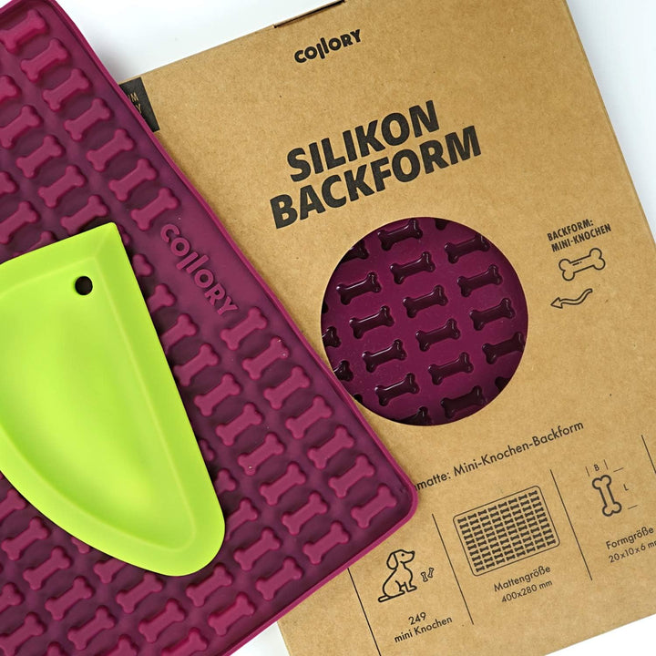 Collory Mini Knochen (2cm) Silikon Backform und Teigschaber Set, Backmatte für Hundekekse und Lecker