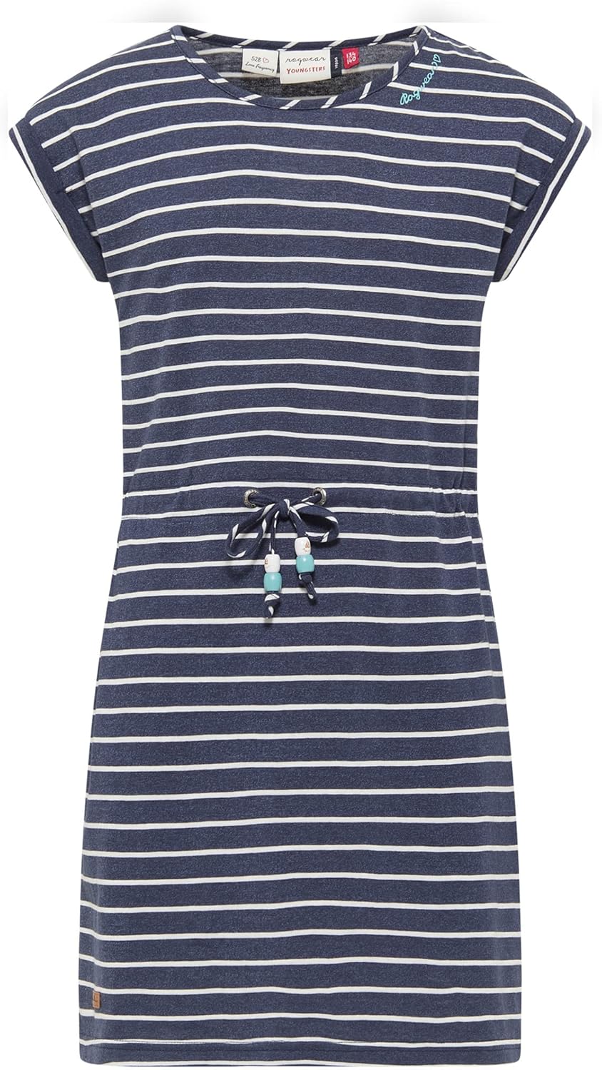 Ragwear Mädchen Kleid Lippi Stripes Dress Sommerkleid gestreift Marine aus weicher Baumwolle 128 Nav