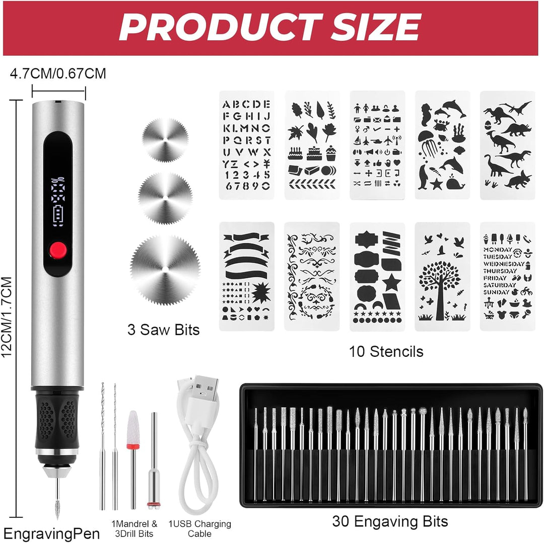 Flintronic Gravierstift, Kabelloser Elektrischer Gravierstift mit 30 Bits, Mini Gravierwerkzeug 3-Ga