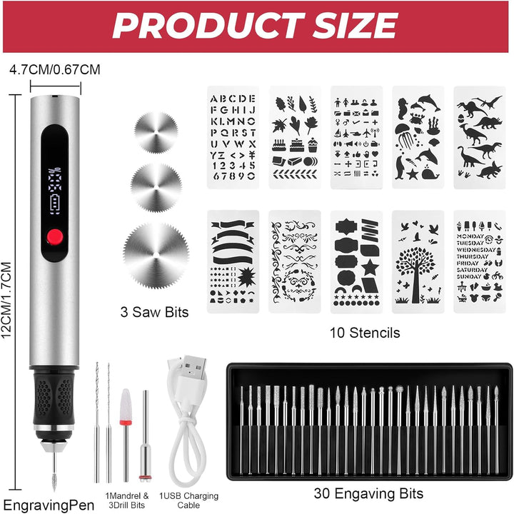 Flintronic Gravierstift, Kabelloser Elektrischer Gravierstift mit 30 Bits, Mini Gravierwerkzeug 3-Ga