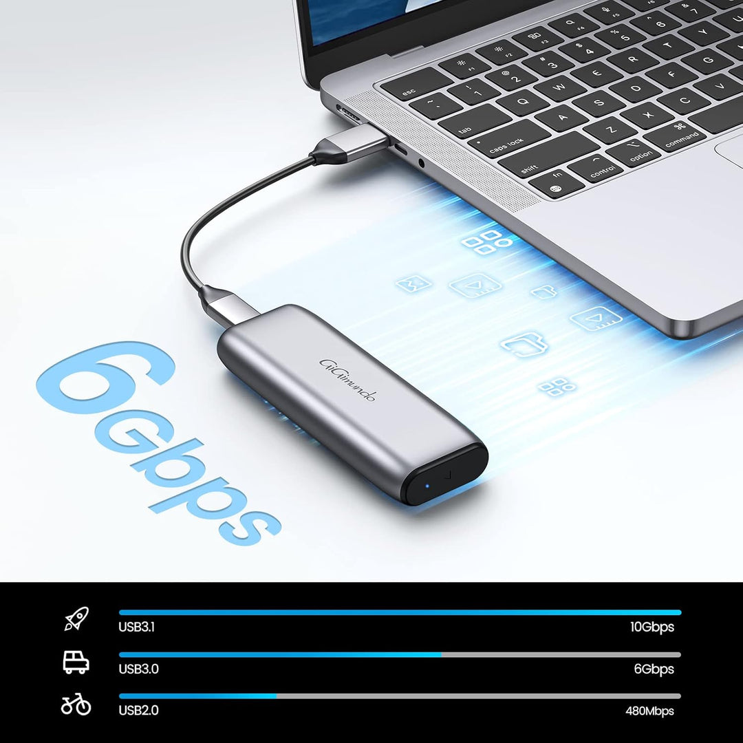 GiGimundo M.2 USB C Aluminium SSD-Gehäuse, USB 3.1 auf M.2 SATA NGFF SSD Case (6 Gbit/s) mit UASP, u