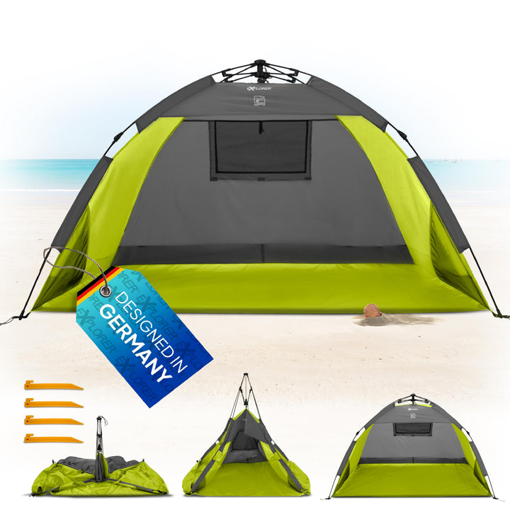 EXPLORER Automatik Strandmuschel mit UV Schutz 80+ [190x100x110cm] kleines Packmass leicht und schne