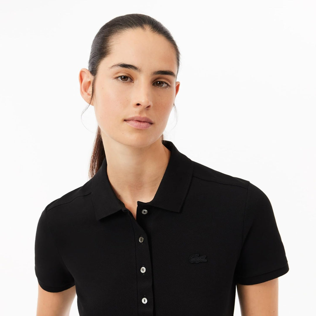 Lacoste Damen Polo-Shirt Kurzarm PF5462, Frauen Polo-Hemd,4 Knopf,Slim Fit 34 Noir, 34 Noir