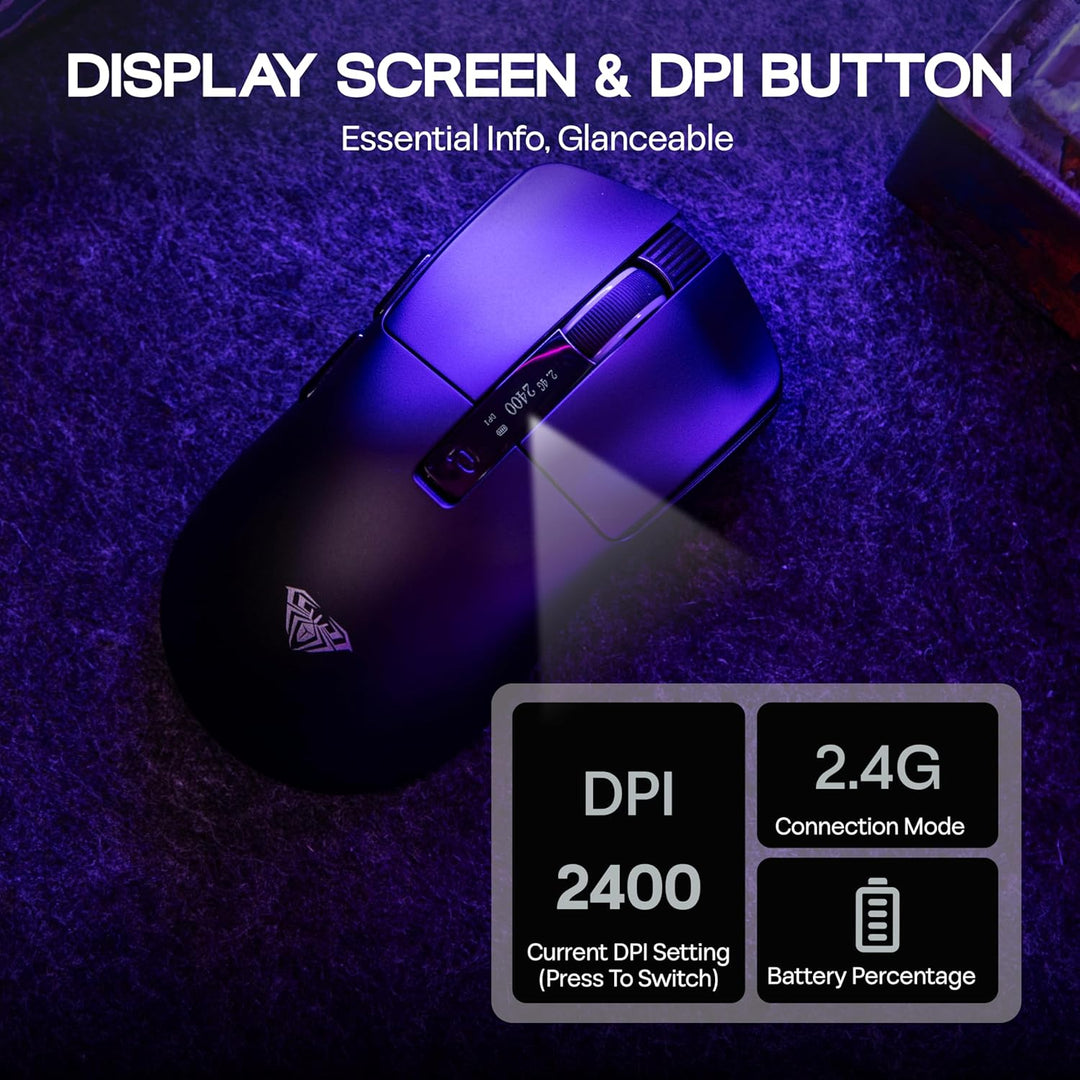 MechLands Aula SC590 PRO Gaming-Maus mit Display, kabellose 2,4-GHz/USB-C/BT Maus mit 500-mAh-Akku,