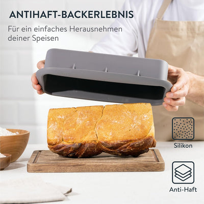 GOURMEO Silikon Backform rechteckig gross - Kastenform zum Backen für Kuchen und Brote u.a. Toastbro