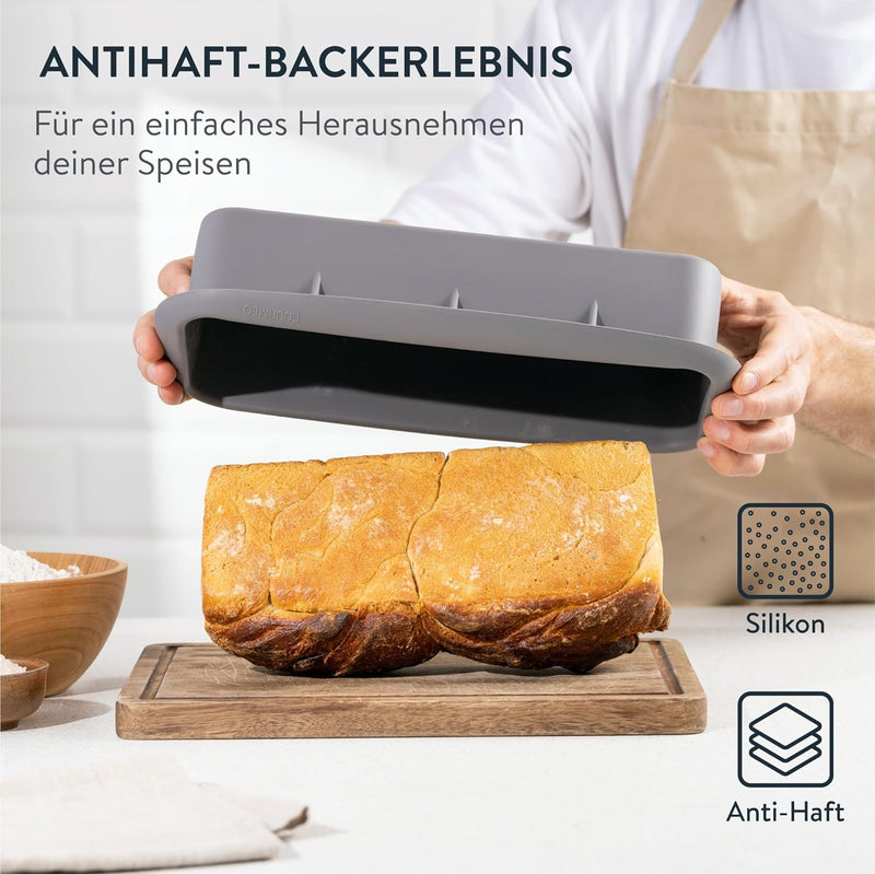 GOURMEO Silikon Backform rechteckig gross - Kastenform zum Backen für Kuchen und Brote u.a. Toastbro