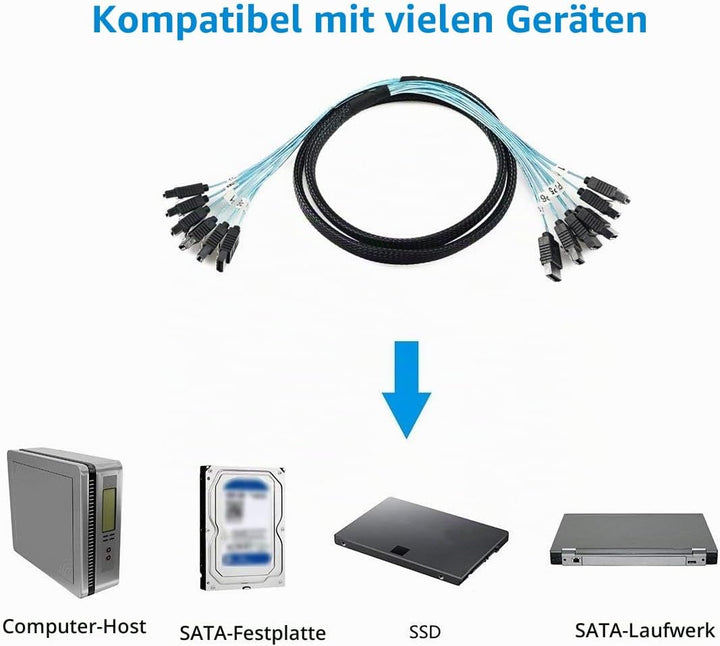CABLEDECONN Sata 6 SATA Kabel High Speed 6Gbps 6 Teile/sata SAS Kabel Für Server 1M 6pcs/set, 6pcs/s