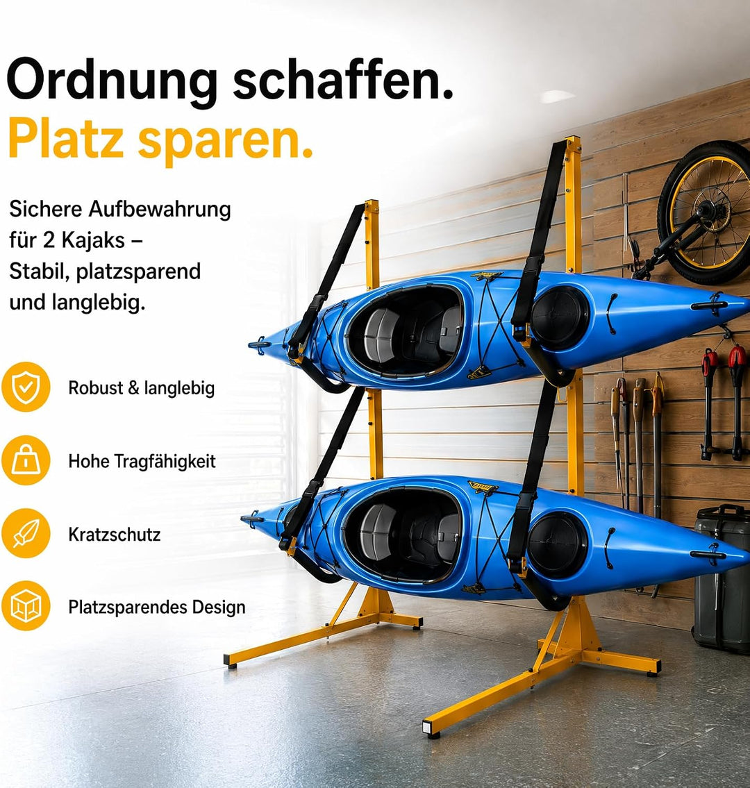 2er-Pack Kajakständer, 73x62,3x142cm Freistehender Kajak-Lagerungsregal Faltbarer Kajak-Bodenaufbewa