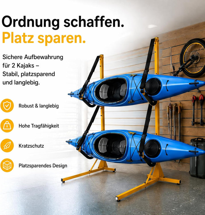 2er-Pack Kajakständer, 73x62,3x142cm Freistehender Kajak-Lagerungsregal Faltbarer Kajak-Bodenaufbewa