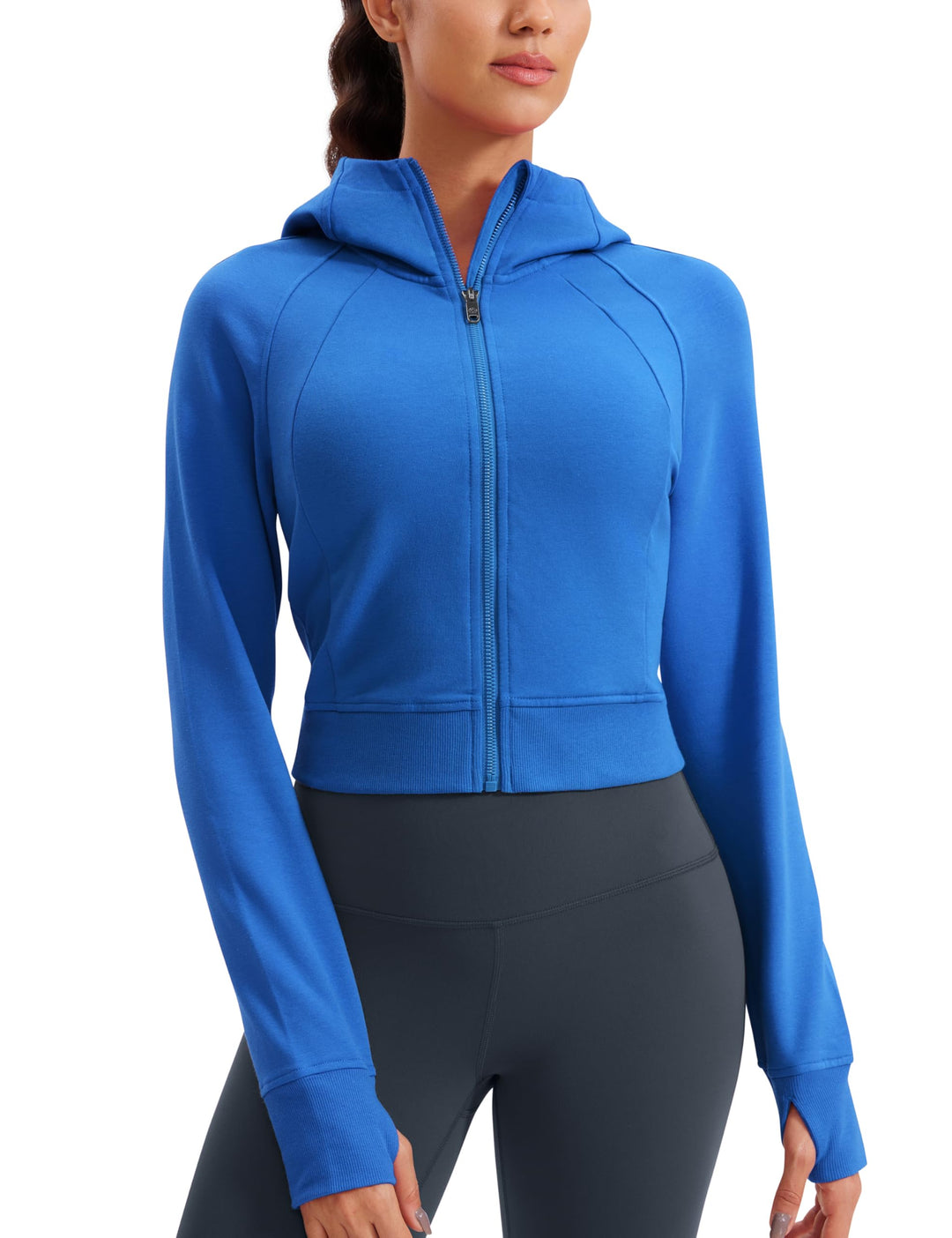 CRZ YOGA Damen Full Reissverschluss Fleece Hoodie Jacke Cropped Running Zip Up Laufjacke Workout Spo