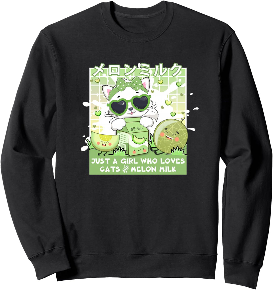 Kawaii Cat Girl Who Loves Cats Melone Milch Japanischer Anime Sweatshirt