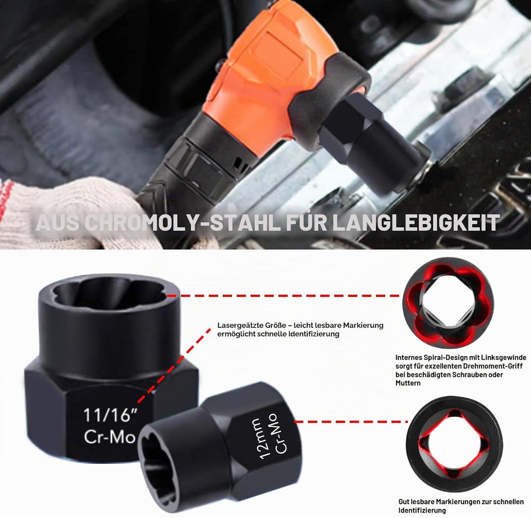 NORTOOLS Schlagschrauber-Steckschlüsselsatz 13 PCS High Bolt Nut Extractor Set Steckschlüssel-Box Ei