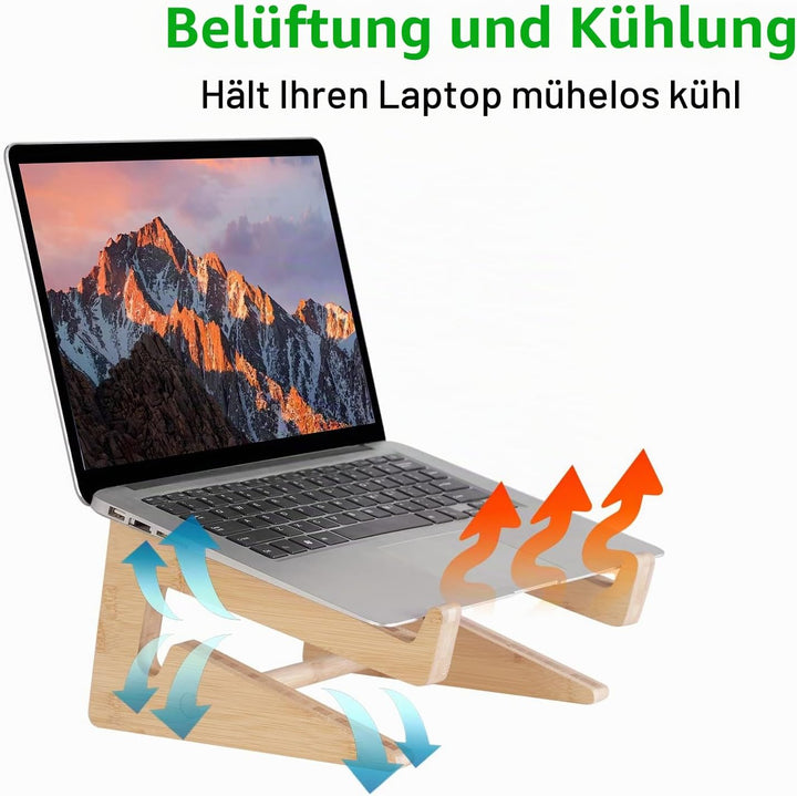Nuvograin Laptop-Ständer, vertikaler Laptop-Ständer aus Holz für Schreibtisch, Bambus-Laptop-Ständer